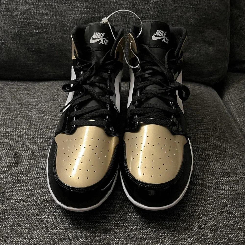Jordan Shoes Mens Size 18 Gold Black Air Jordan 1 Football Cleats FJ6805-701